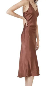 Bardot Anja Brown Silky Satin Midi Long Dress
